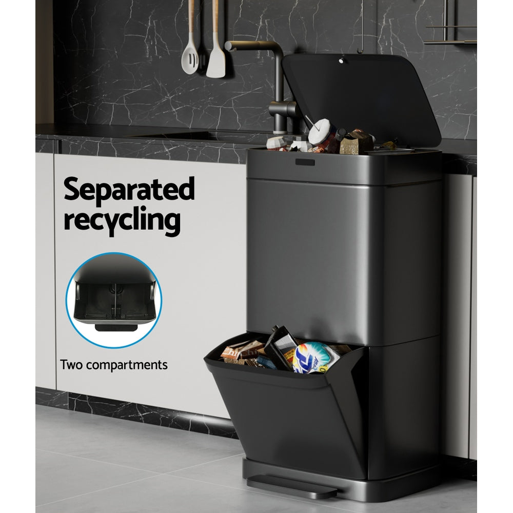 Devanti 70L Motion Sensor Bin Pedal Bins Automatic Black