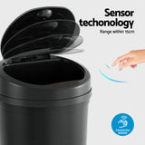 Devanti Sensor Bin Motion Rubbish Bins Kitchen Automatic Trash Can Black 9L