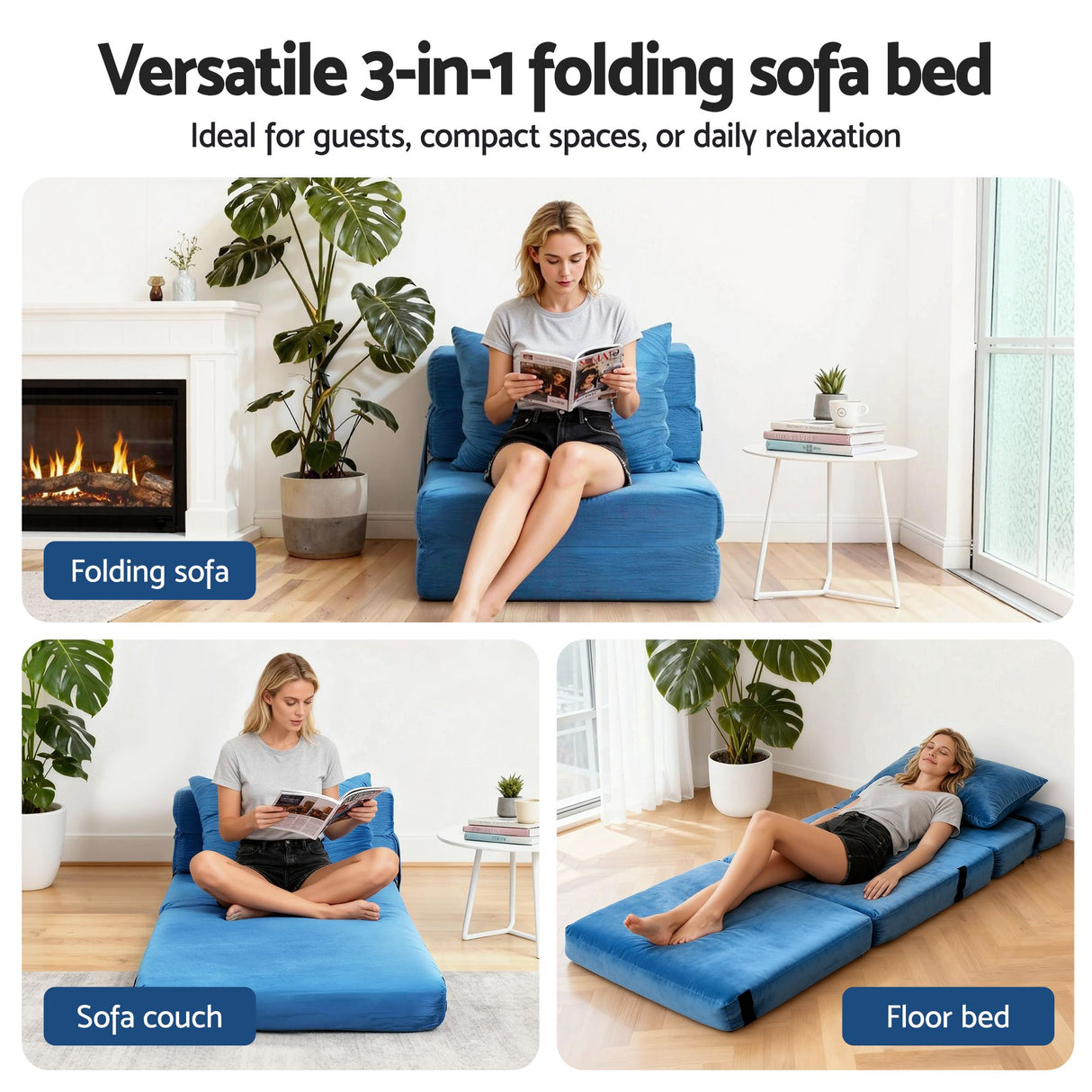 Artiss 3 Pack Folding Sofa Bed Armless Lounger Foam Floor Sofas Futons Couches