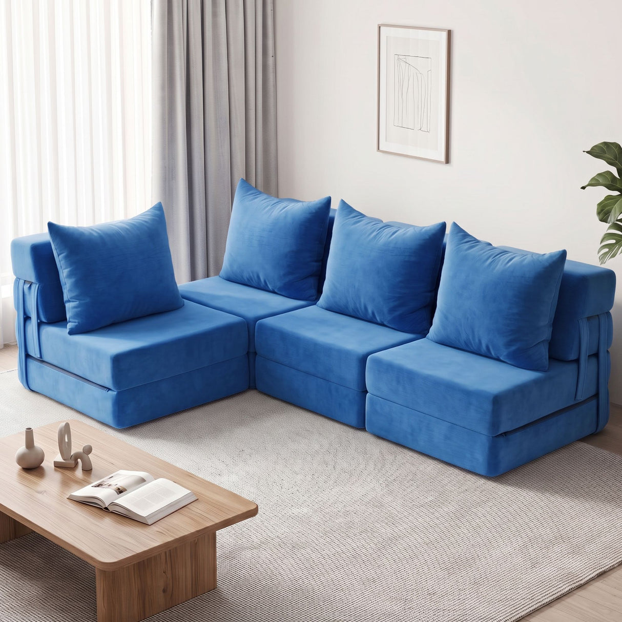 Artiss 4 Pack Folding Sofa Bed L-Shaped Modular Floor Sofas Foam Futons Couches