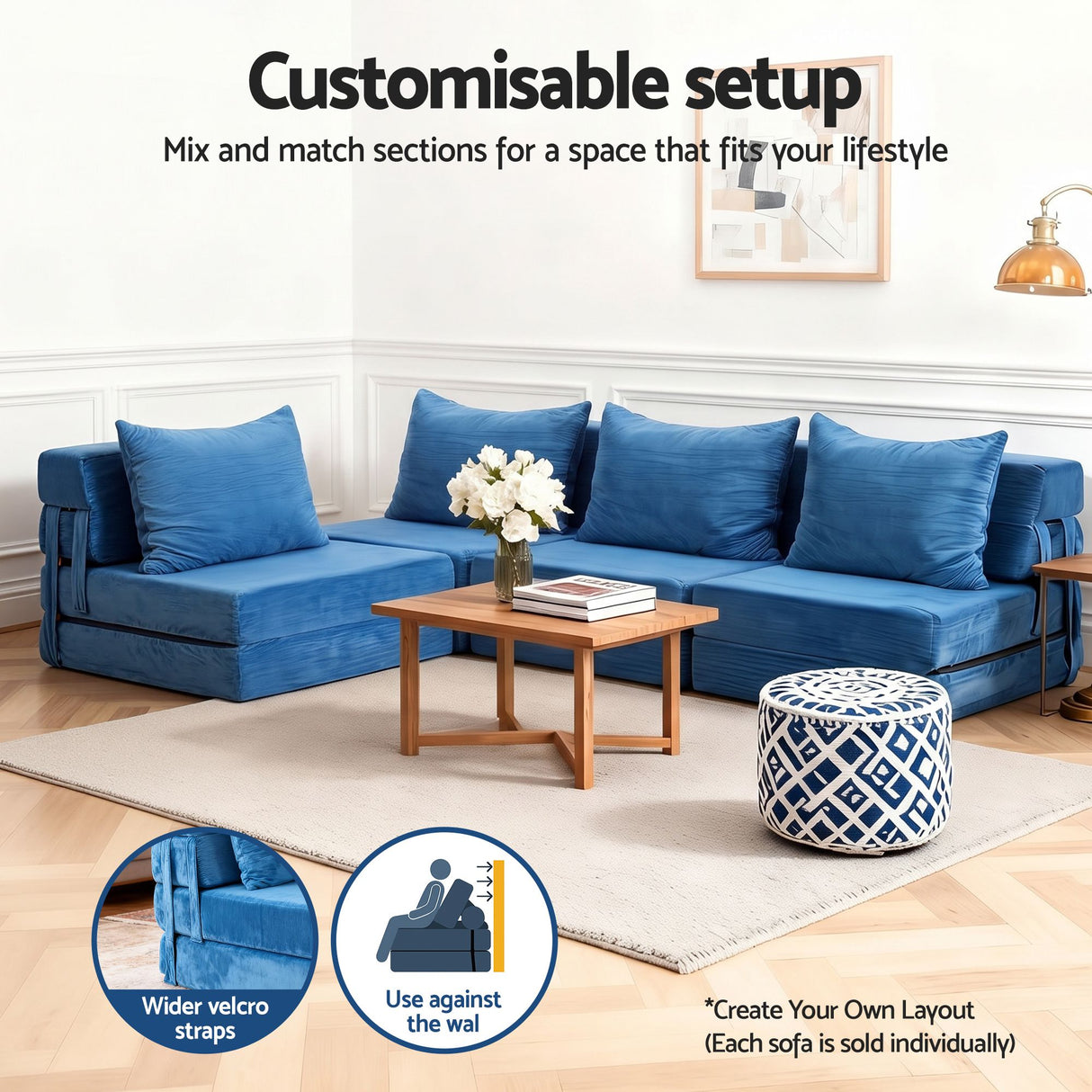 Artiss 4 Pack Folding Sofa Bed L-Shaped Modular Floor Sofas Foam Futons Couches
