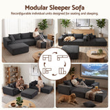 Artiss Modular Sectional Sofa Bed U-Shape 4-Seater Couch Chaise Ottoman Corduroy