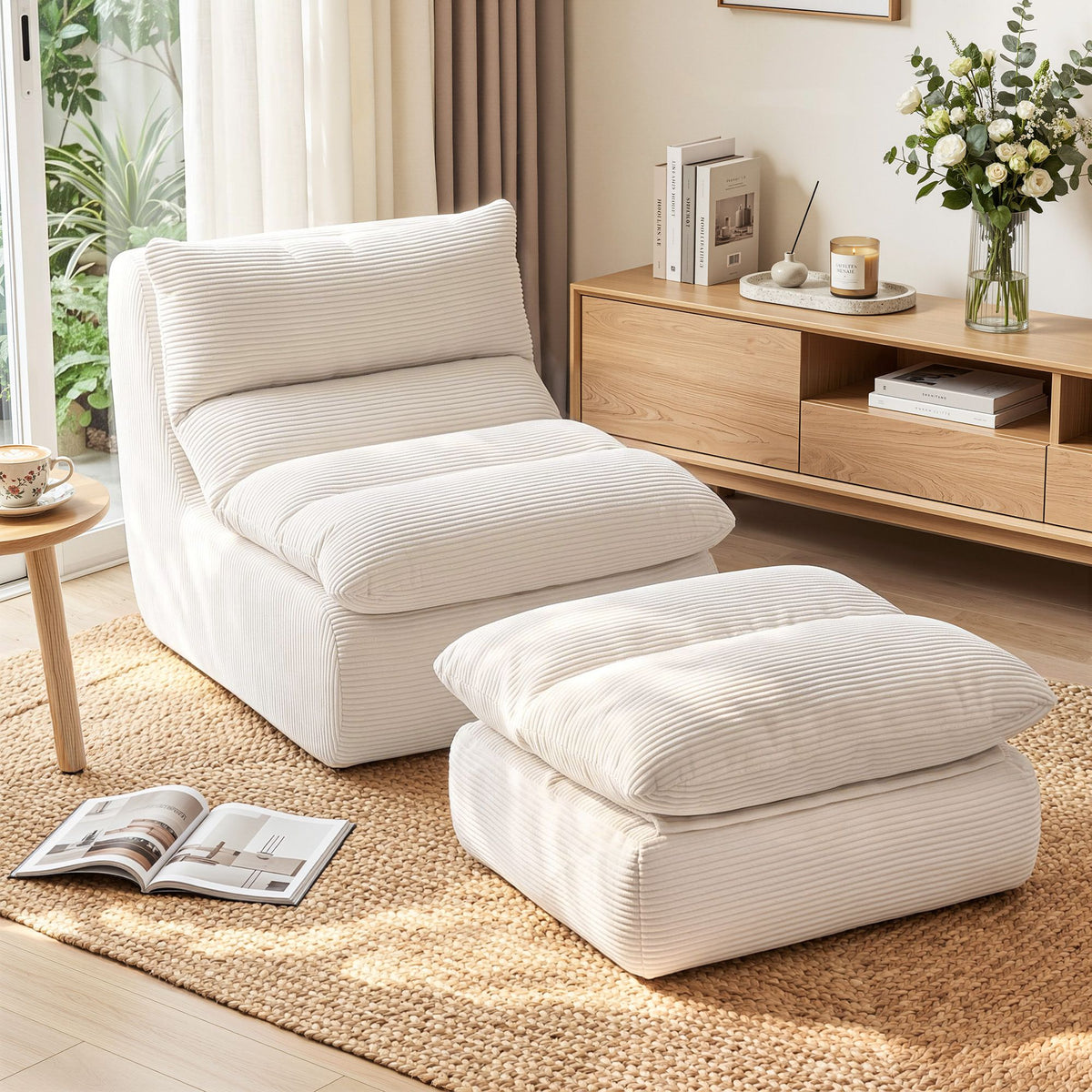 Artiss Lounge Chair Ottoman Single Sofa Couch Boneless Corduroy Chaise Footrest