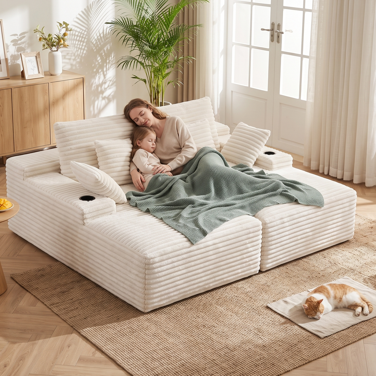 Artiss Double Chaise Lounge Sofa 2-Seater Modular Sofa Lounge Chair Couch Beige