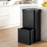 Devanti 72L Sensor Bin Rubbish Bins 4-in-1 Compartment Stainless Steel Trash Can Black