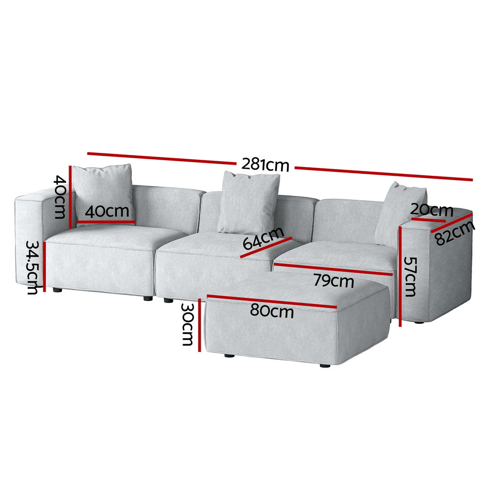 Alvin Modular Sofa Chaise Set 4-Seater Grey