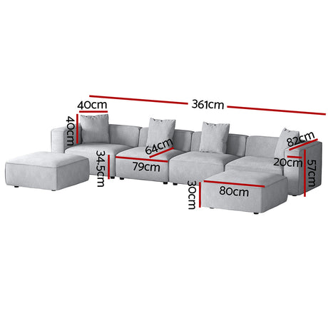 Alvin Modular Sofa Chaise Set 6-Seater Grey