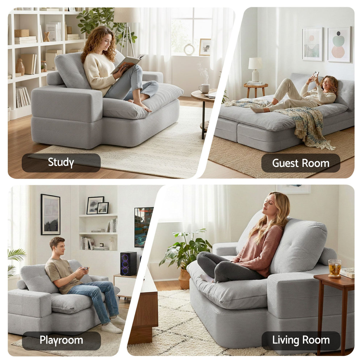 Convertible Folding Sofa Bed in Corduroy Grey