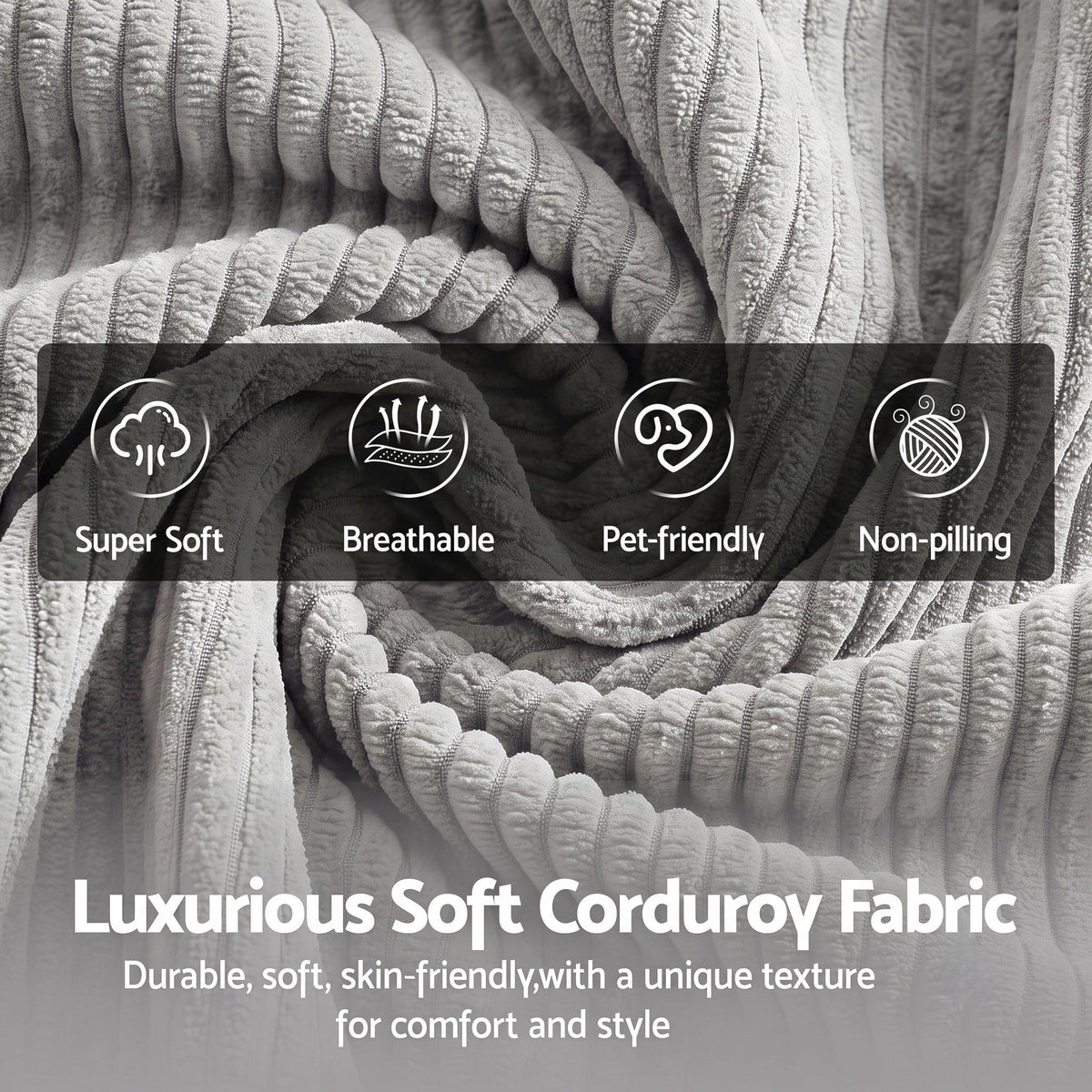 Convertible Folding Sofa Bed in Corduroy Grey