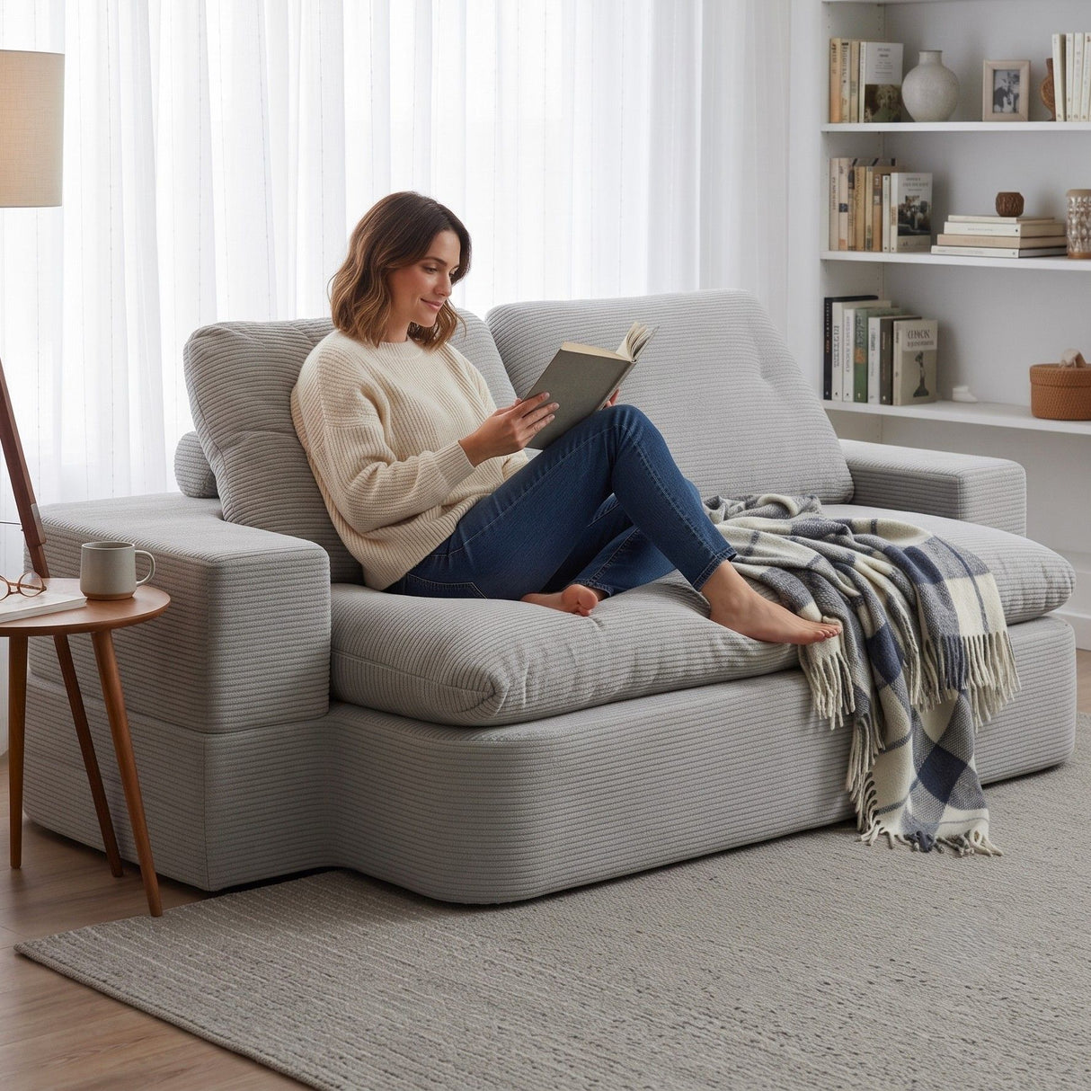 Convertible Folding Sofa Bed in Corduroy Grey