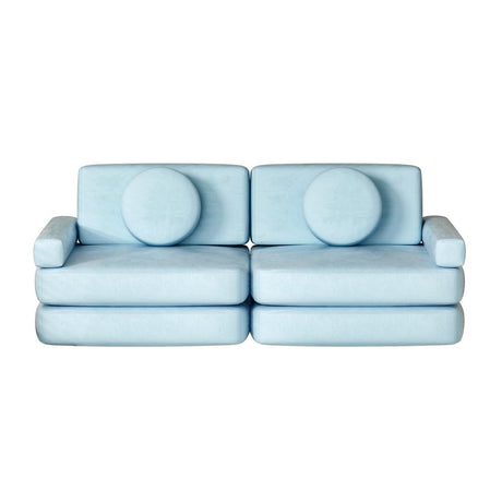 Kids Sofa Bed 160CM PLAY Couch Velvet Blue