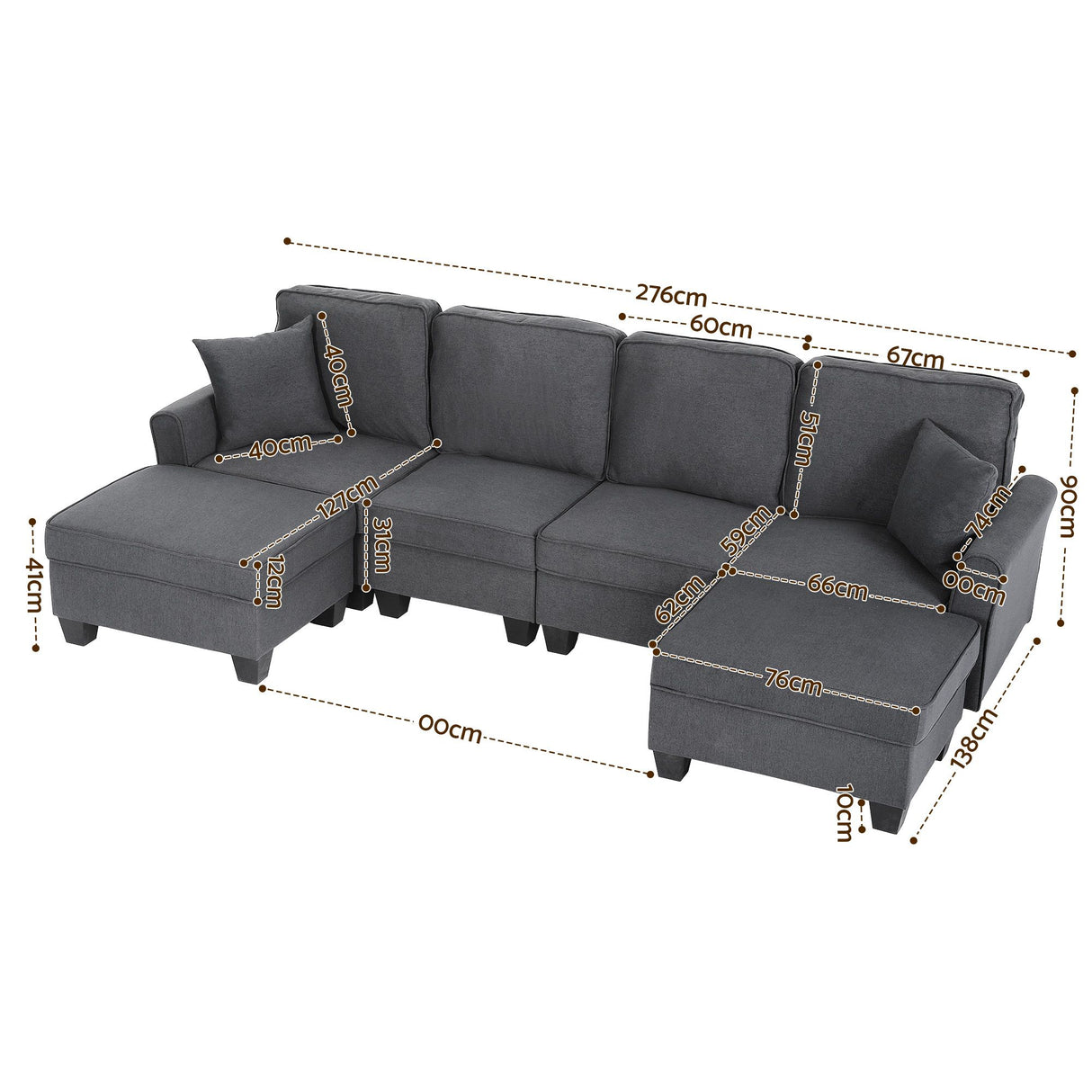 Artiss Modular Sectional U Shaped Storage Sofa Couches for Living Room Grey