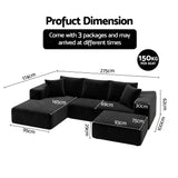 Artiss Modular Sofa Bed with Ottoman Sectional Boneless Couches for Living Room Corduroy Compressed Sofa Black