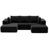 Artiss Modular Sofa Bed with Ottoman Sectional Boneless Couches for Living Room Corduroy Compressed Sofa Black