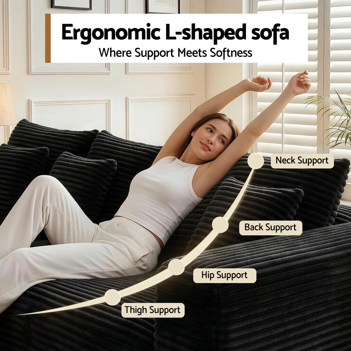 Artiss Modular Sofa Bed with Ottoman Sectional Boneless Couches for Living Room Corduroy Compressed Sofa Black