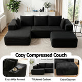 Artiss Modular Sofa Bed with Ottoman Sectional Boneless Couches for Living Room Corduroy Compressed Sofa Black