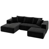Artiss Modular Sofa Bed with Ottoman Sectional Boneless Couches for Living Room Corduroy Compressed Sofa Black
