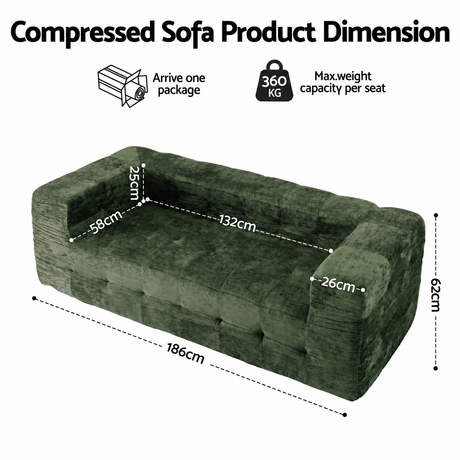 Artiss Comfort Boneless Sofa for Living Room Green Luxury Chenille