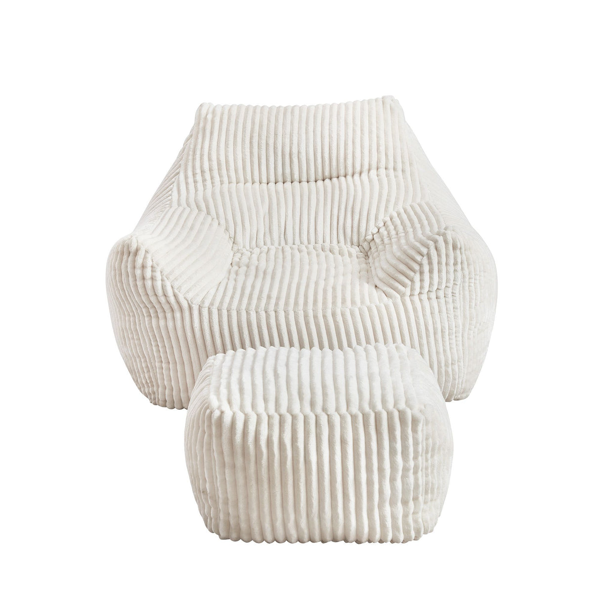 Artiss Bean Bag Sofa w/Ottoman Corduroy for Adults Teens White