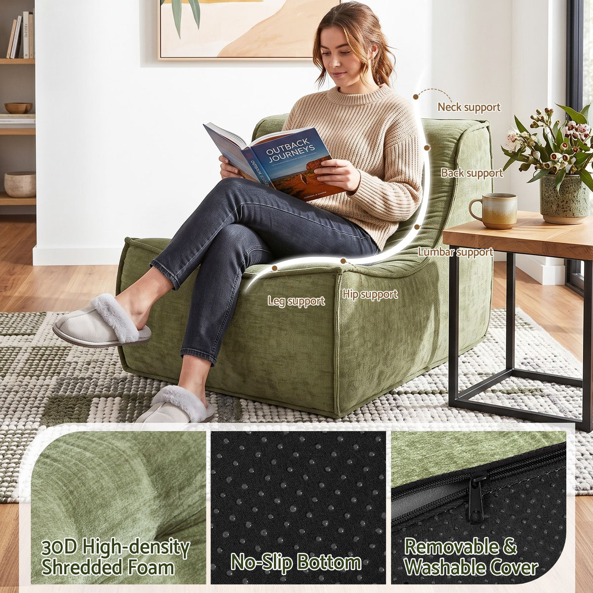 Artiss Set of 3 Sofa Modular Boneless Couches No Assembly Green