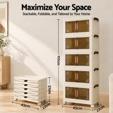 Artiss 5-Tier Foldable Storage Cabinet Stackable Box Clear Magnetic Door White