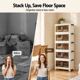 Artiss 5-Tier Foldable Storage Cabinet Stackable Box Clear Magnetic Door White