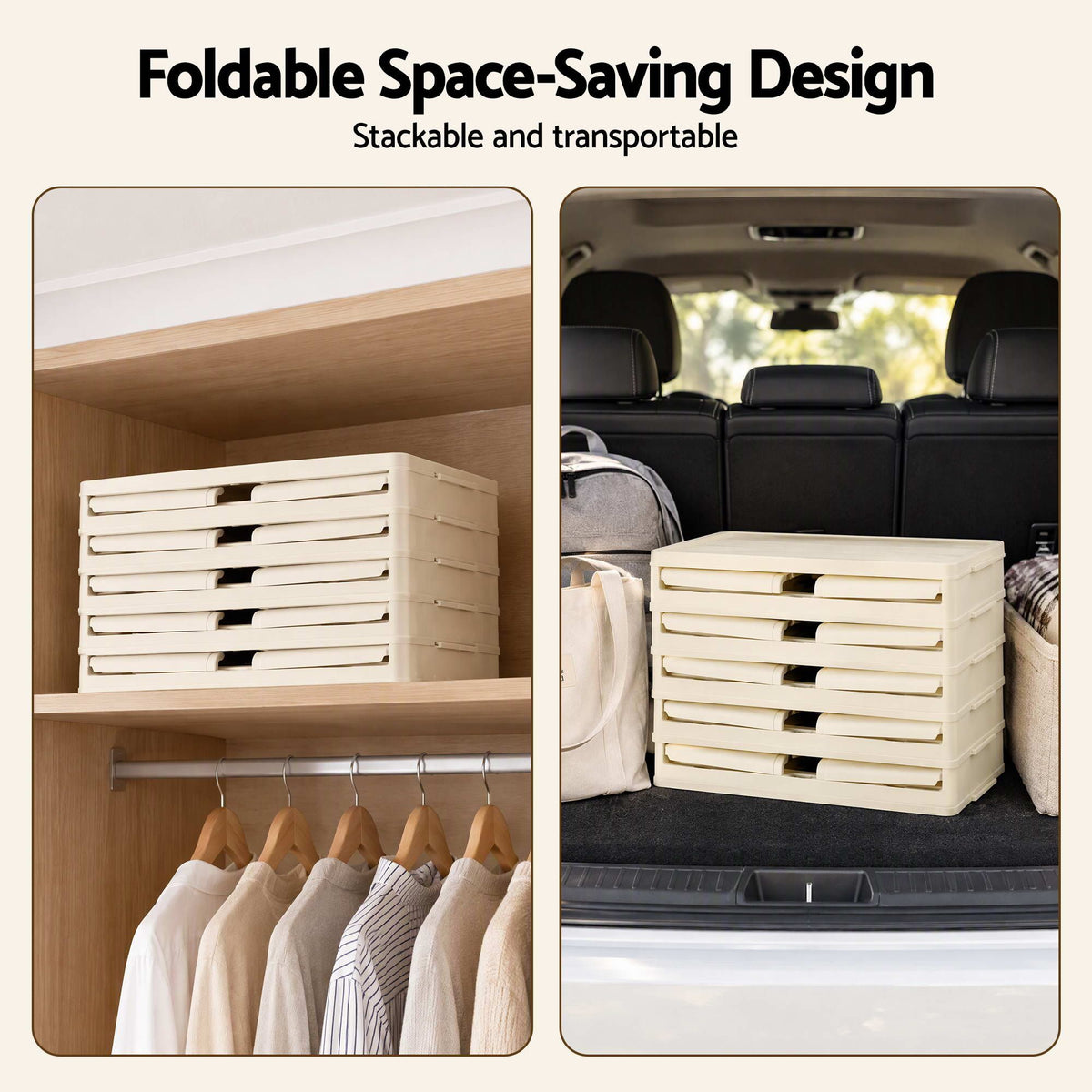 Artiss 5-Tier Foldable Storage Cabinet Stackable Box Clear Magnetic Door White
