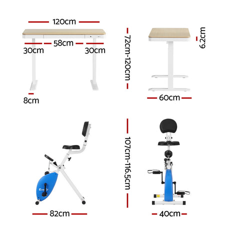 Artiss Under Desk Folding X-Bike with 120cm Automatic Standing Desk Magnetic Resistance Oak