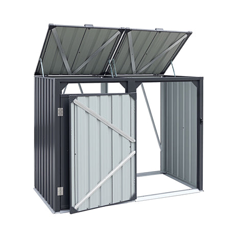 Giantz Bin Shed Double Wheelie Waste Bins Storage Steel Garden Enclosure Grey