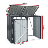 Giantz Bin Shed Double Wheelie Waste Bins Storage Steel Garden Enclosure Grey