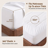 Giselle Double 500TC Cotton 4Pcs Sheet Set with 40cm Extra Deep Pocket for Thick Mattresses Sateen Weave for Sweaty Nights White