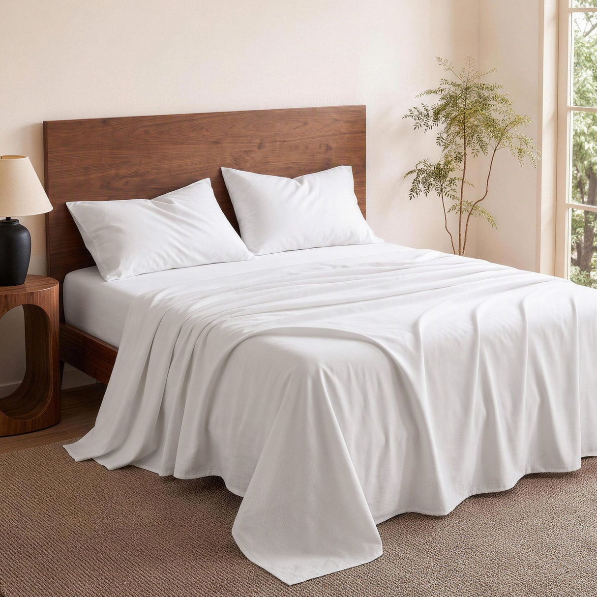 Giselle Double 500TC Cotton 4Pcs Sheet Set with 40cm Extra Deep Pocket for Thick Mattresses Sateen Weave for Sweaty Nights White