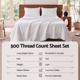 Giselle Queen 500TC Cotton 4Pcs Sheet Set with 40cm Extra Deep Pocket for Thick Mattresses Sateen Weave for Sweaty Nights White