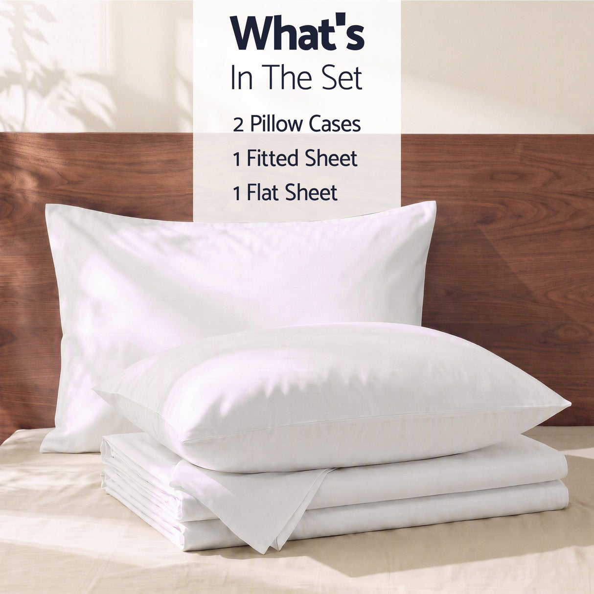 Giselle Queen 500TC Cotton 4Pcs Sheet Set with 40cm Extra Deep Pocket for Thick Mattresses Sateen Weave for Sweaty Nights White