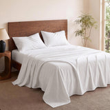 Giselle Queen 500TC Cotton 4Pcs Sheet Set with 40cm Extra Deep Pocket for Thick Mattresses Sateen Weave for Sweaty Nights White