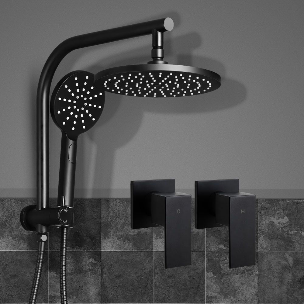 Cefito 9'' Rain Shower Head Set Handheld Round High Pressure Twins Tap Black