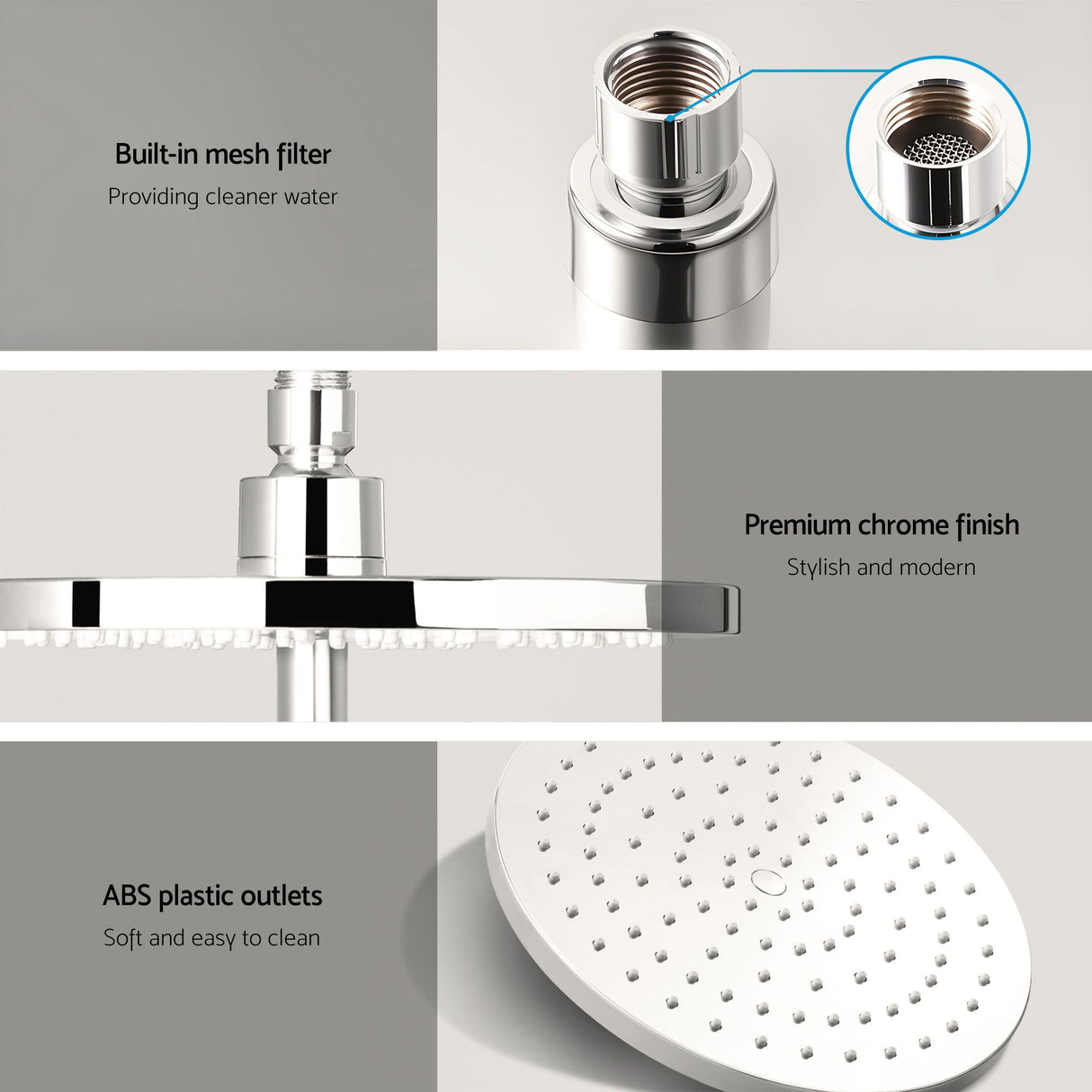 Cefito 9'' Rain Shower Head Set Handheld Round High Pressure Mixer Tap Chrome