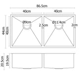 Cefito Kitchen Sink 86X44CM Stainless Steel Basin Double Bowl Silver