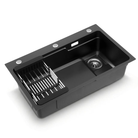 Cefito Kitchen Sink 75X45CM Stainless Steel Basin Single Bowl Drain Part Black