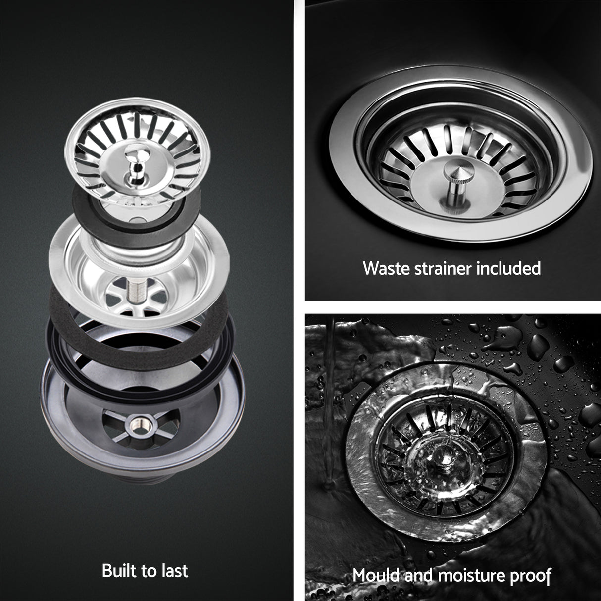 Cefito Kitchen Sink 75X45CM Stainless Steel Basin Single Bowl Drain Part Black
