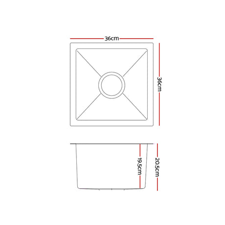 Cefito Kitchen Sink 36X36CM Stainless Steel Nano Basin Single Bowl Silver