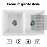 Cefito Kitchen Sink Stone Sink Granite Laundry Basin Double Bowl 79cmx46cm White