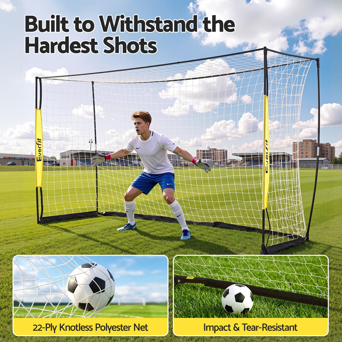 Everfit Portable Soccer Goal Net Fibreglass Polyester 12x6ft