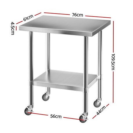 Cefito Stainless Steel Kitchen Bench w/ Splashback 760x610MM 430