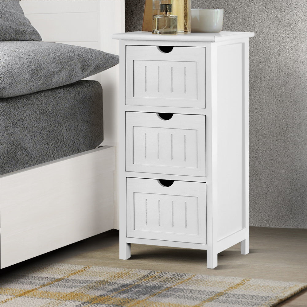 Aria Bedside Table Bathroom Storage Cabinet 3 Drawers White