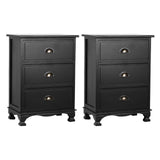 Artiss 2x Bedside Table 3 Drawers Vintage - THYME Black