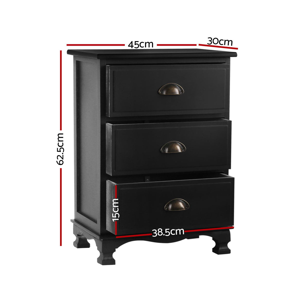 Artiss 2x Bedside Table 3 Drawers Vintage - THYME Black