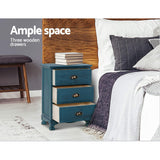 Artiss 2x Bedside Table 3 Drawers Vintage - THYME Blue