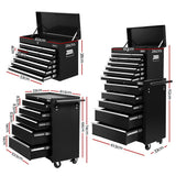 Giantz 15 Drawers Tool Chest Trolley Toolbox 2-in-1 Storage Black