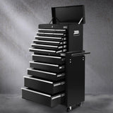 Giantz 15 Drawers Tool Chest Trolley Toolbox 2-in-1 Storage Black